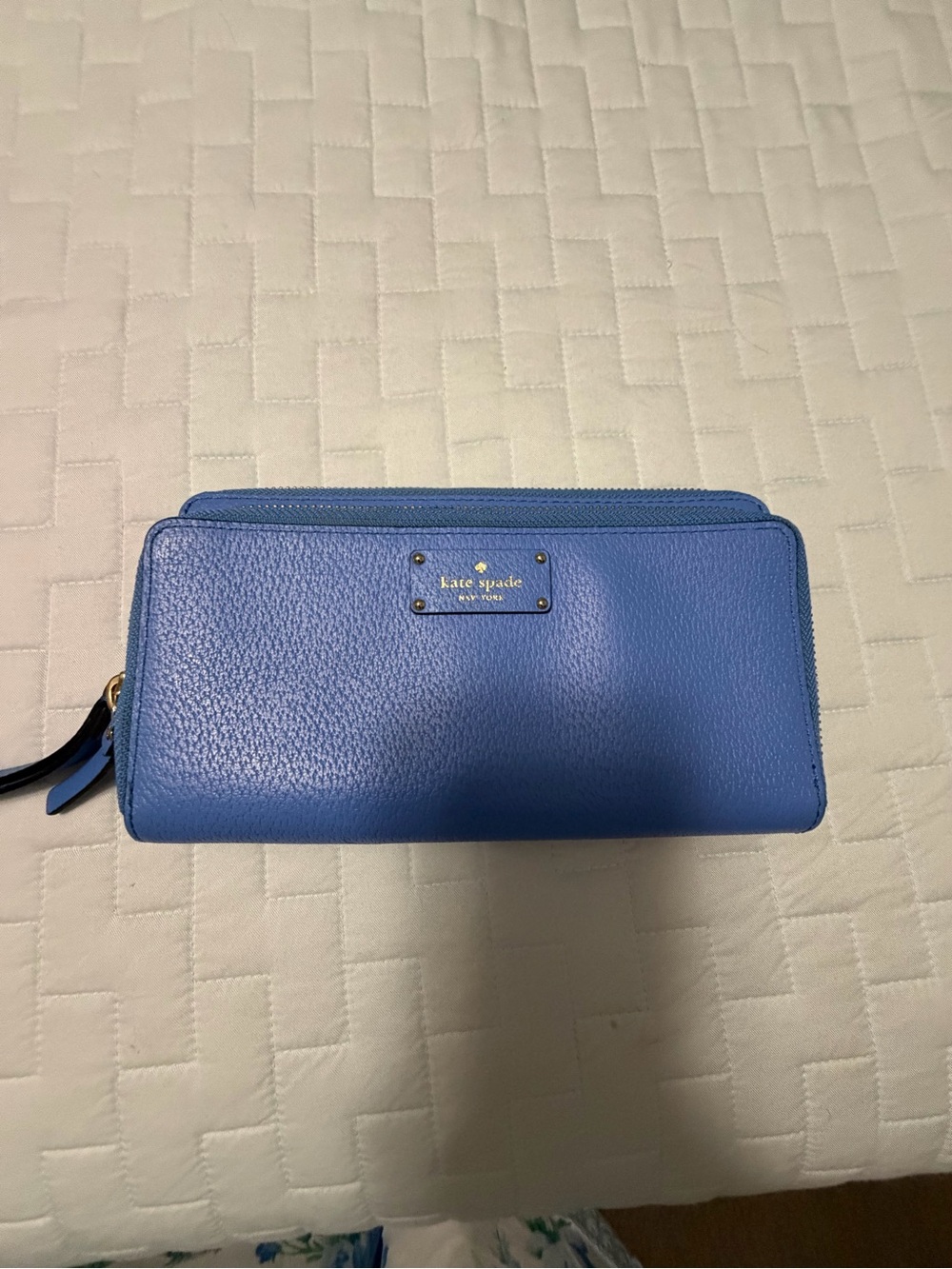 kate spade Blue Pebbled Leather double Zip-Around Wallet